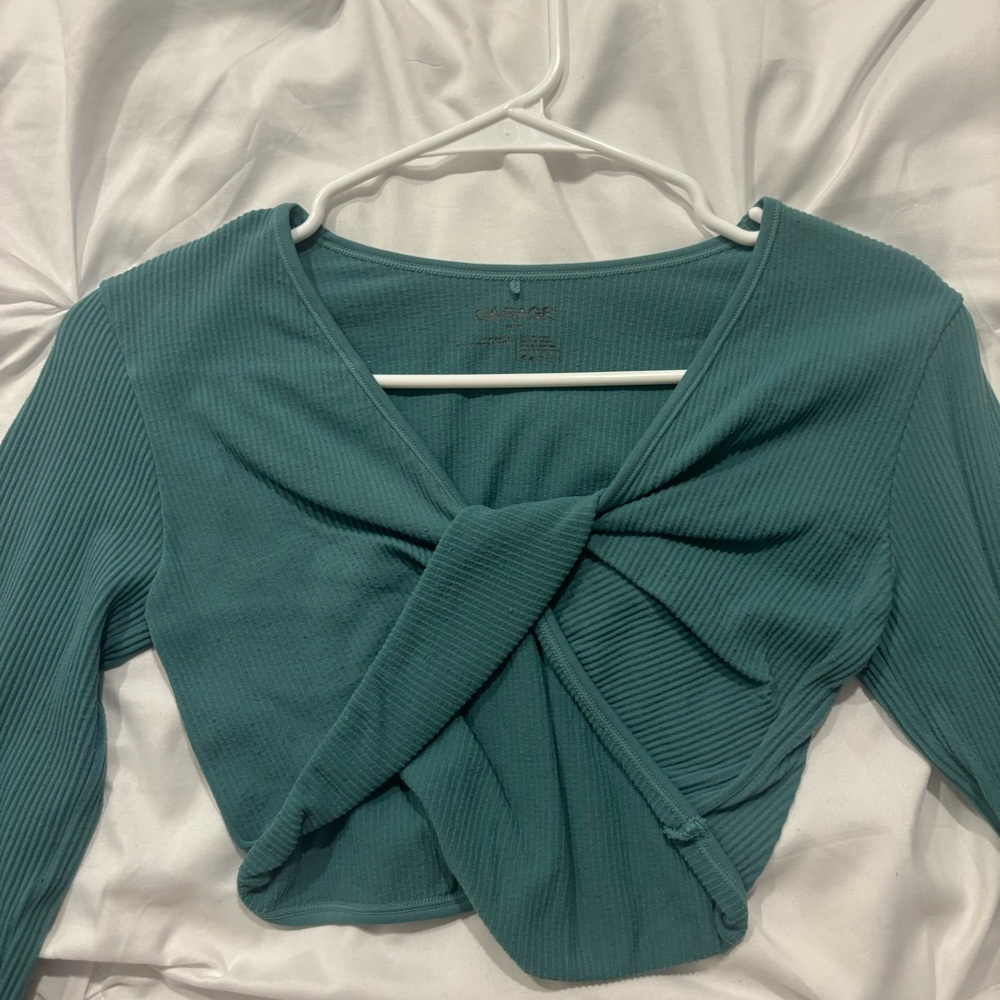 Garage teal long-sleeve crop top